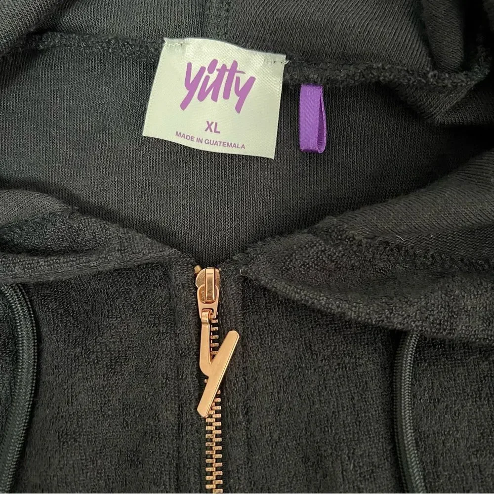 YITTY Terry Cloth Romper Size XL Black Hooded Zip Up Elastic Waist Athleisure - Picture 8 of 13